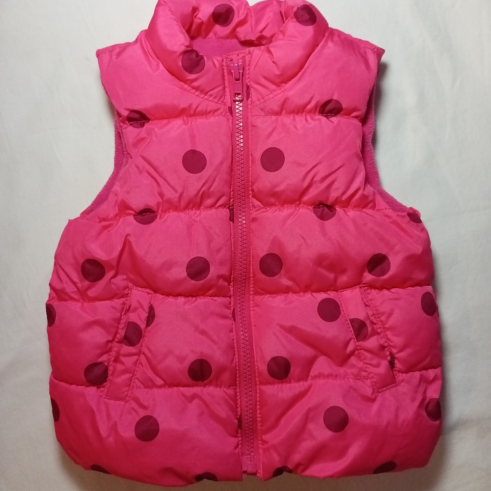 Pink Polka Dot Print Puffy Vest